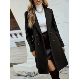 Women'S Chic Tweed Coat with Large Buttons - Long Winter Coat, Button-Up Front, Flap Pockets, and Belted Waist, Perfect for Fall and Winter, Winter Outerwear | Belted Waist Coat | Structured Design