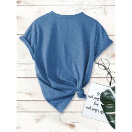 [Cherry Print T-Shirt] Women's Casual Summer V-Neck T-Shirt with Red Cherry Print and Happy Ankle-Day Applique Detail, Short Sleeve Graphic Tee