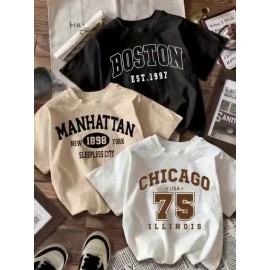 Mother'S Day, Cartoon Love Element Print T-Shirt Three-piece Set, Summer and Spring Short Sleeve Round Neck Casual Top Multi Set, Women'S Clothin