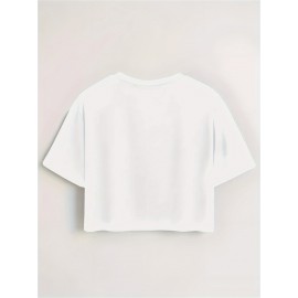 Women'S Slim Fit Bow Print Crop Top T-Shirt - Short Sleeve Crew Neck Casual Tee, Lightweight & Breathable for Spring/Summer Outfits, Machine Washable, Everyday Fashion, Everyday Tshirt | Bow Print Shirt | Glossy Texture