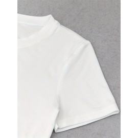 Women'S Slim Fit Bow Print Crop Top T-Shirt - Short Sleeve Crew Neck Casual Tee, Lightweight & Breathable for Spring/Summer Outfits, Machine Washable, Everyday Fashion, Everyday Tshirt | Bow Print Shirt | Glossy Texture