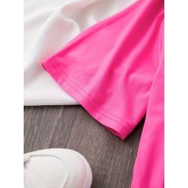 [Pink Cat Tshirt] Bright Pink Women's Cat Lover Graphic T-Shirt | Short Sleeve Crew Neck Casual Top with 