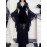Women's Gothic Dark Halloween Long Dress with Contrast Lace and Velvet Patchwork, Sexy Niche Flared Sleeve Unique Design