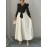 Women's Elegant V-Neck Long Sleeve A-Line Dress with Waist Tie Belt - Pleated Skirt, Machine Washable Solid Color, Spring/Summer Versatile Casual to Formal Wear, Spring Event Attire, Nontransparent Fabric, No Stretch Material