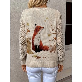 [Elegant Bohemian Top] Bohemian Elegant V-Neck Long Sleeve Top for Women | Animal Print, All-Season Versatile Pullover Sweater - Ideal for Office, Streetwear, Home, and Travel