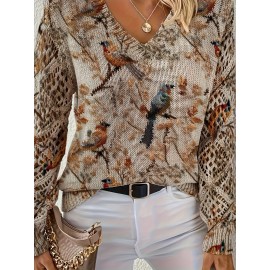 Women'S Elegant V-Neck Sweater - All-Season Long Sleeve Pullover Sweater with Brown/Black/Beige/White/Gray/Blue/Red/Orange/ - Office, Party, Everyday Chic Outfits - Women'S Sweater for Year-Round Wear, Office Attire, Bohemian Style