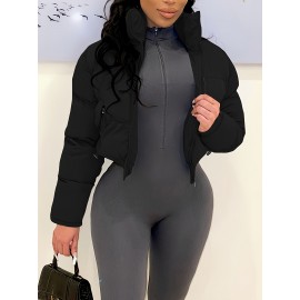 Women'S Stylish Yellow Puffer Jacket - Casual Long Sleeve, Short Length, Zip-Up with Pockets, Perfect for Winter Fashion, Winter Fashion Jacket|Zipup Jacket|Padded Jacket, Yellow Jacket/coat Women, Winter Jacket Women, Coat For Women