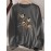 Women's Black Long Sleeve Crew Neck T-Shirt with White & Grey Titmouse Bird & Red Berry Graphic Print - Soft Casual Fall Winter Top, Machine Washable Everyday Comfortable Shirt for Nature-Inspired Outfits