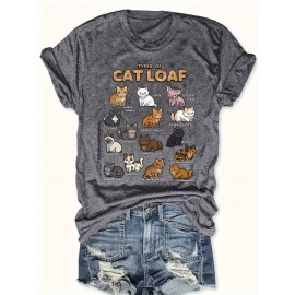 [Pink Cat Tshirt] Bright Pink Women's Cat Lover Graphic T-Shirt | Short Sleeve Crew Neck Casual Top with 